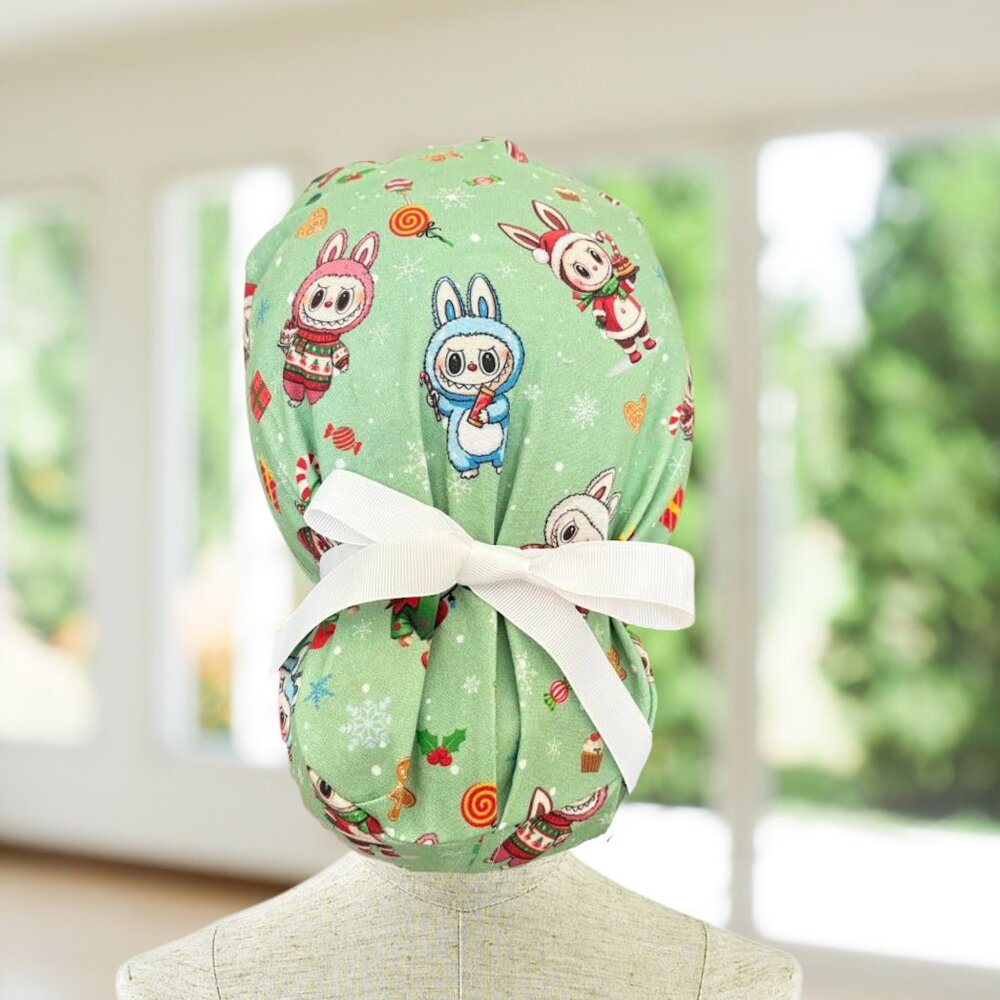 Christmas Cute Monsters Ponytail Style Scrub Cap~ RN, CNA, MD, Tech, Gift
